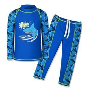 Kids Boys Two Piece Long Sleeve Swimsuit UPF 50+ Swimwear 5-6 Years